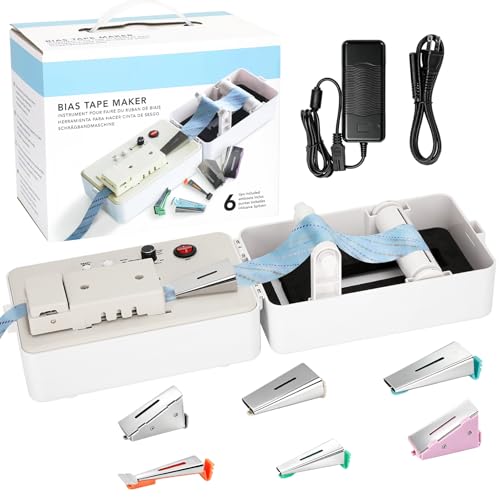 Bias Tape Maker Tool with 6 Different Tips, Upgraded Automatic Bias Binding Tape Making Machine with Multiple Heat Settings & Auto Shut-Off, for Various Fabrics and Your Sewing/Quilting Binding Needs