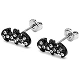 Batman White Gem on Black Logo Stud Earrings