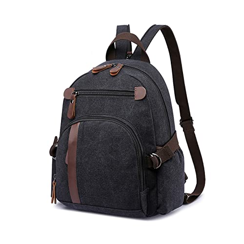 FANDARE Retro Canvas Backpack Women School Bag Men College Daypacks for Outdoor Hiking Work Travel Party Hiking Camping Bookbag Black