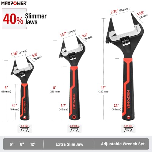 Image of MAXPOWER 6 8 12-inch Slim Jaw Adjustable Wrench Set