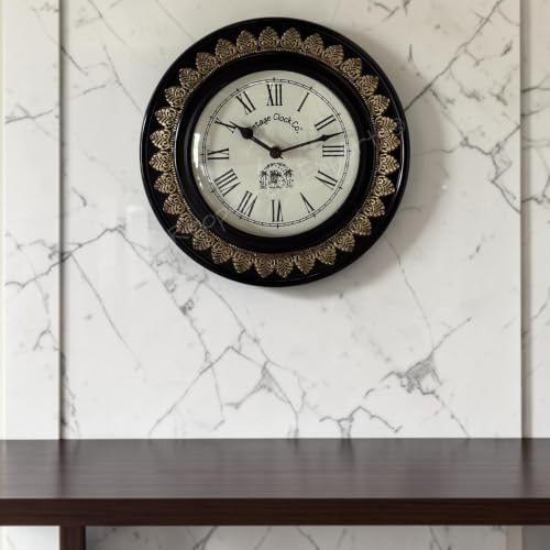 Image of Vintage Clock Brass Inlay Wooden Shiny Brown Handcrafted Wall Clock Handcrafted for Living Room Home Office Decor /VC-9154-10-FR