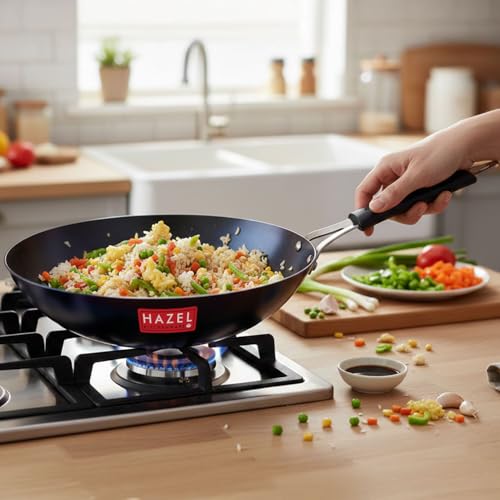 Image of HAZEL 24.7 cm Lokhand Iron Wok | 2.45 Litre Traditional Iron Kadai | Heavy Duty Deep Griddle for Stir-Fry and Indian Cooking | Gas Stove Compatible