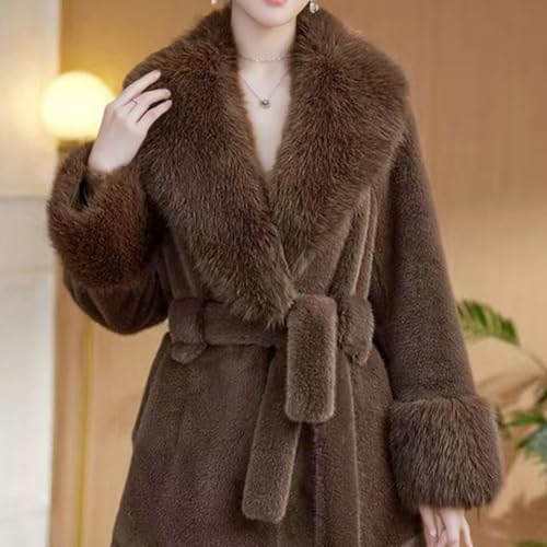 Manteau en fausse fourrure femme long contre le froid avec col protecteur