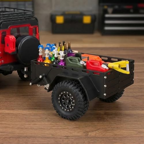 Remorque utilitaire télécommandée en aluminium noir avec accessoires pour TRX4M SCX24 - 6