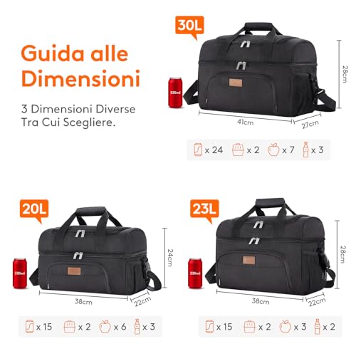 Lifewit Borsa Frigo, Borse Termica Morbida, Grande Borsetta Termiche Porta Pranzo, Cooler Bag con Doppio Scomparto per Mare, Spiaggia, Viaggio, Campeggio, Nero 23L - Immagine 1