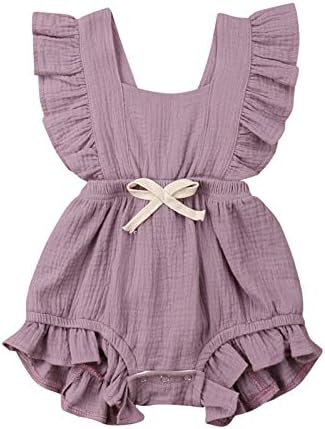 VISGOGOToddler Baby Girl Ruffled Rompers Sleeveless Cotton Romper Bodysuit Jumpsuit Clothes