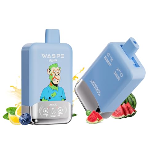 【ダブルフレーバー】 使い捨て電子タバコ40000回吸引 WASPE メッシュコイル E-リキッドとバッテリーの残量表示 850mAh大容量 Type-C 爆煙 持ち運び シーシャ ニコチンなしタバコなし (Blue Razz Lemonade & Wat