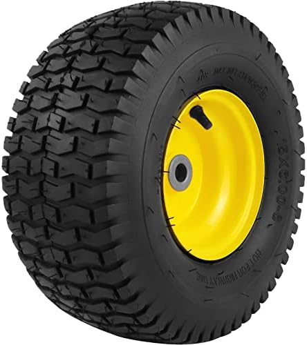 1PCS 15x6.00-6 Lawn Mower Tires, 4 Ply Tubeless 15x6-6 Front Tire Assembly Replacement for Craftsman/John Deere/Cub Cadet Riding Mowers,570lbs Capacity,3" Offset Hub,3/4" Bushing