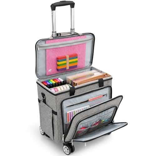 FINESUN Bolsa organizadora de rodinhas para professores com rodas, bolsa organizadora de artesanato, carrinho portátil com rodas para professores de arte, escritório, álbuns, bolsa com rodinhas