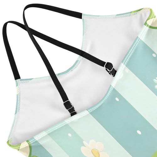 Cute Frog Stripe Teal Kids Swim Suit, Beach Apparel 3-10 Y with Adjustable Shoulder Strap, 3-10 Y4