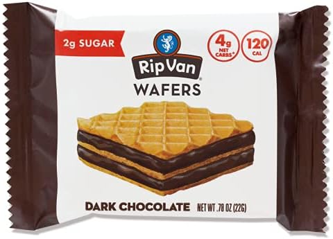 Rip Van Dark Chocolate Wafer Cookies - Healthy Snacks - Non GMO Keto Cookies - Keto Snacks - Low Carb, Low Sugar (2g), Low Calorie and Vegan Snack - 16 Count