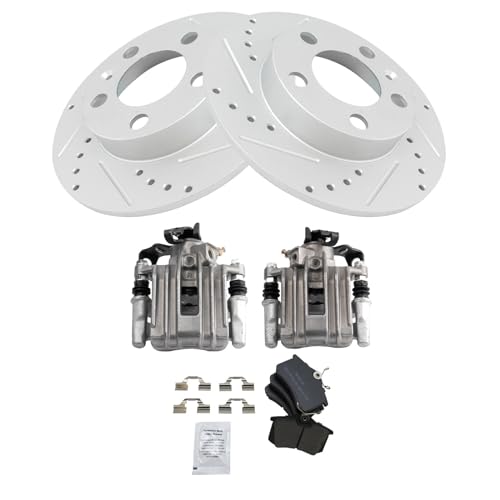 Image of TRQ Performance Rear Brake Pad and Rotor Set Semi Metallic Coated Drilled