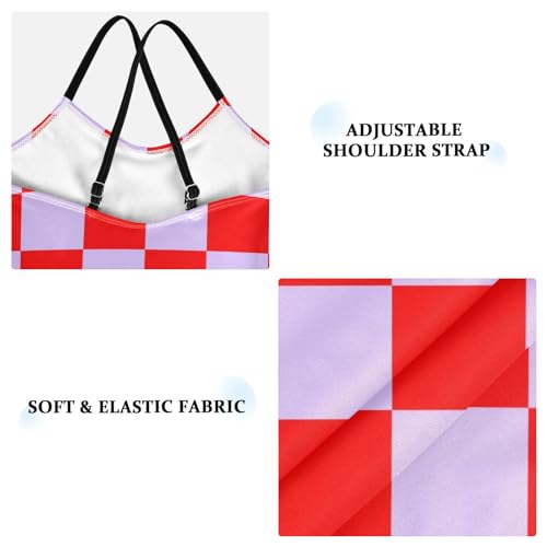 Image of Black and White Chess Girls One Piece Swimsuits Board Marble Tile Sport Halter Swimwear Beach Bathing Suit 3T