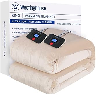 Westinghouse Electric Blanket King Size, Super Cozy Soft Flannel 100"" x 90"" Heated Blanket with 10 Fast Heating Levels & 1-12 Auto-Off, Machine Washable, ETL&FCC Certification, Beige