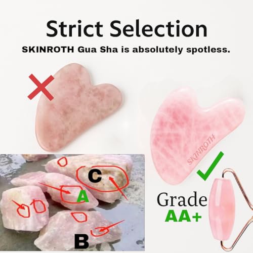 Image of Grade A+ Rose Quartz Roller & Gua Sha Set-Natural Love Stone for Anti-Aging, Wrinkle Reduction, Puffiness Relief, Jade Facial Massager, Beauty Glowing Skincare Gift Tool (Light Pink)