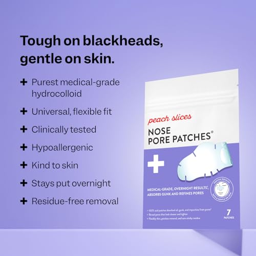 Peach Slices | Nose Pore Patches | Medical-Grade Hydrocolloid | Targets Pores & Pimples | Absorbs Oil Overnight | Vegan | Cruelty-Free | Facial Skin Care Products | 7 Ct