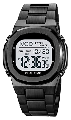 Montre électronique pour homme Reginald en acier inoxydable avec affichage numérique LED