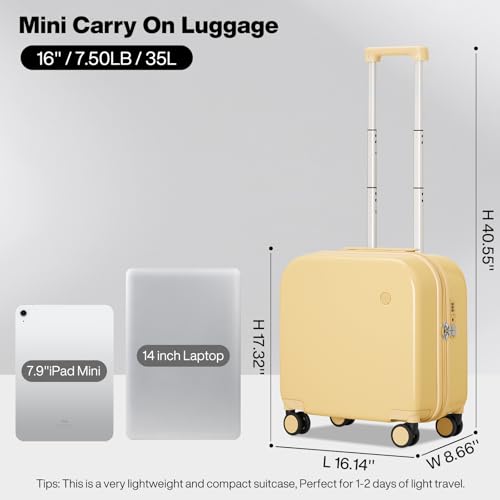 mixi Carry on Luggage, Suitcase with Spinner Wheels 16in Luggage Hardshell Lightweight Rolling Suitcases PC with Cover & TSA Lock, Lark Yellow by mixi - Used condition - Image 6