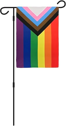 Progress Pride LGBT+ - Kit de bandera de jardín de 12 x 18 pulgadas, bandera de jardín de poliéster grueso duradero de doble cara y 3 barras de