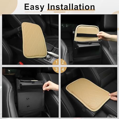 Image of Amiss Auto Center Console Pad, Universal Waterproof Car Armrest Seat Box Cover, Car Interior Accessories, Breathable Leather Auto Armrest Cover Protector for Most Vehicle, SUV, Truck, Car (Beige)