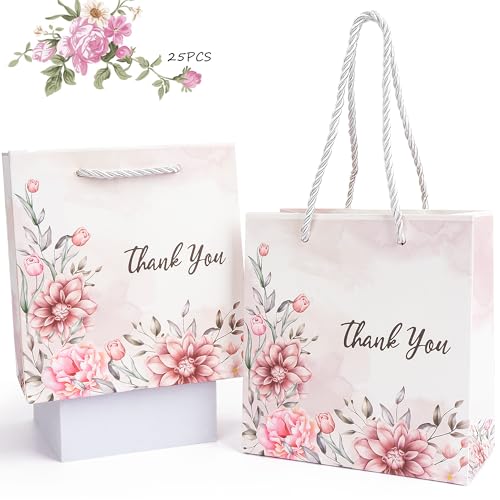 Esdallina 25 Pack Thank You Gift Bags With Handles Floral Design