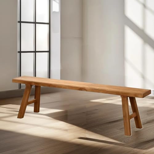 NDDKSII Farmhouse Solid Elm Wood Bench - Handcrafted Asian Rustic Entryway Bench for Living Room, Dining, Bedroom, 9 Sizes (Natural Finish) (160 * 26 * 45cm/63 * 10.2 * 17.7in)