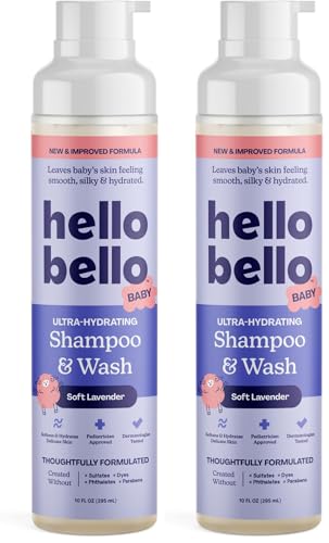 Image of Hello Bello Shampoo and Body Wash, Gentle Hypoallergenic Formula for Babies and Kids, Vegan and Cruelty-Free, Lavender, 10 fl oz (Pack of 2)