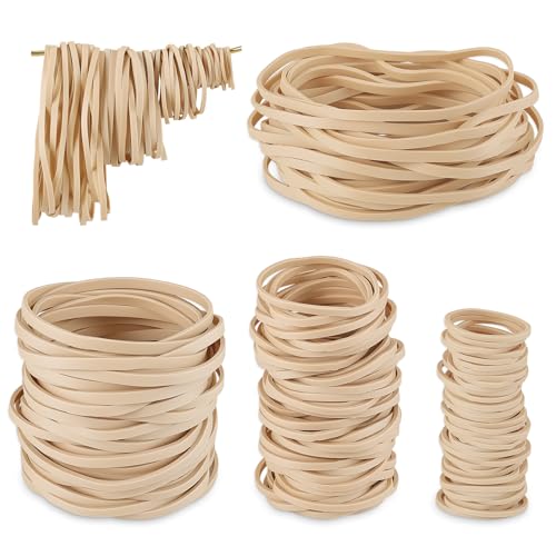Image of Thboxes 270pcs Elastic Bands Assorted 4 Sizes Beige Strong Thick Elastic Rubber Bands Set for Home School Office Bank Supplies 40mm 55mm 85mm 120mm
