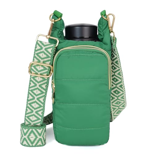 Image of KAMEILONG Puffer Water Bottle Holder Quilted Sports Pouch Bag with Adjustable Shoulder Strap Flask Sling Bag