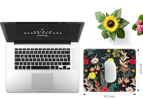 JIKIOU Mouse Pad with Non-Slip Rubber Base, Premium-Textured & Washable Computer Mousepad with Stitched Edges, Mouse Pads for Computers, Laptop, Gaming, Office & Home,10.2x8.3in Black Flowers - Thumbnail 2