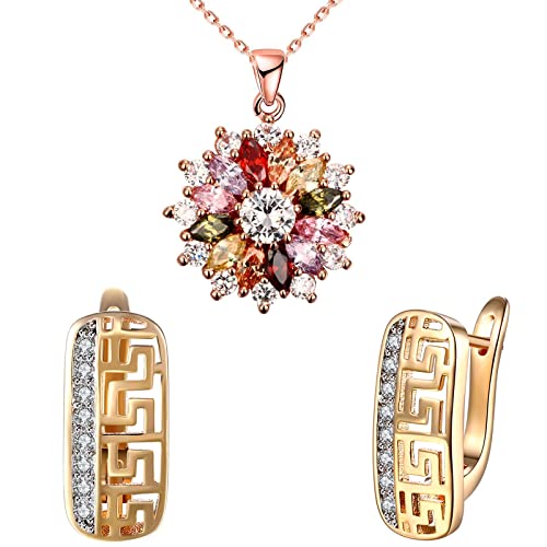 Wskfly Colorful Snowflake Pendant Necklace,14K Gold Plated Pattern Cutout Diamond Earrings For Womens,Set In 18K Rose Gold Plated Ladies With 5A Cubic Zirconia Christmas Jewelry Gift Birthday Gifts For Her #TOP14