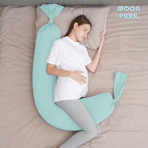 MOON PARK Pregnancy Pillow - Incredibly Smooth and Soft Cooling Cover I Shaped Full Body Maternity Pillow with Removable Cover - Support for Side, Back, Legs, Belly, HIPS - Turquoise by MOON PARK - Image 3