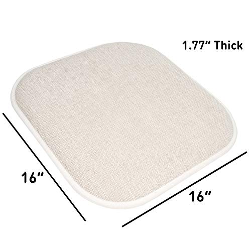 Sweet Home Collection Chair Cushion Memory Foam Pads Honeycomb Pattern Slip Non Skid Rubber Back Rounded Square 16" X 16" Seat Cover, 4 Pack, Alexis Linen/Beige #TOP3