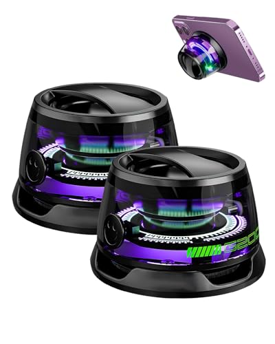 Uelkr 2Pcs G200 Magnetic Bluetooth Speaker with RGB Light Portable Wireless Mini Speaker Bluetooth Phone Stand for Metal Surface Small Speakers for Camping & Home Room Bike Car Gifts for Teens