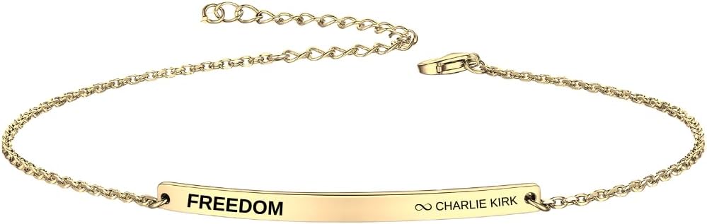 925 Sterling Freedom Charlie Kirk Bracelet, Sterling Silver Engraved Freedom Bar Bracelet, Tribute, Engraved Inspirational Chain