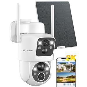 COCOCAM 2K Security Camera Outdoor Wireless with Dual Lens Dual PIR, Solar Security Camera with 10000mAh Battery, CCTV Camera with 355°P 90°T, 6W Solar Panel, AI Analysis, PIR Human Detection, IP66