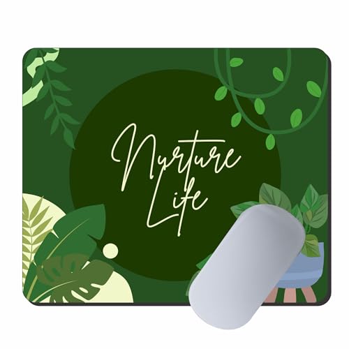 Image of My Print Shop Nature Life Green Leaves Printed Mouse Pad for Laptop & Computer | 9 x 7.5 Inch | 3mm Thick Non-Slip Rubber Base Mousepad | Botanical Desk Accessory for Office & Home