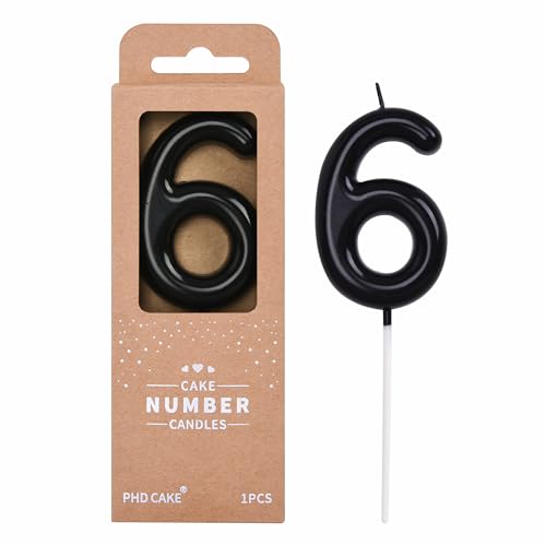PHD Cake 2.76 inch Classical Black 6 Number Birthday Candles for Party Celebration