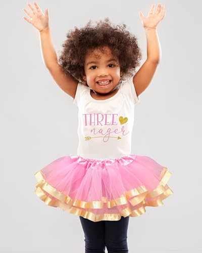 Image of Luke and Lulu Threenager Birthday Outfit - Third Birthday Outfit Girl with Tutu Skirt - Clothes for 3 Year Old - Size 3T /4T