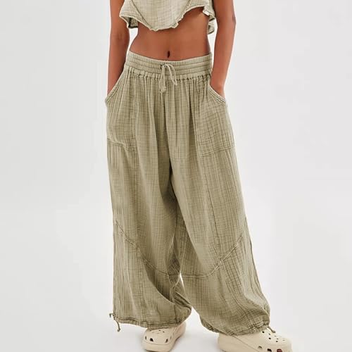 Womens Baggy Utility Pants 2024 Summer High Waisted Wide Leg Cargo Pants with Pocket Wide Leg Palazzo Trousers3