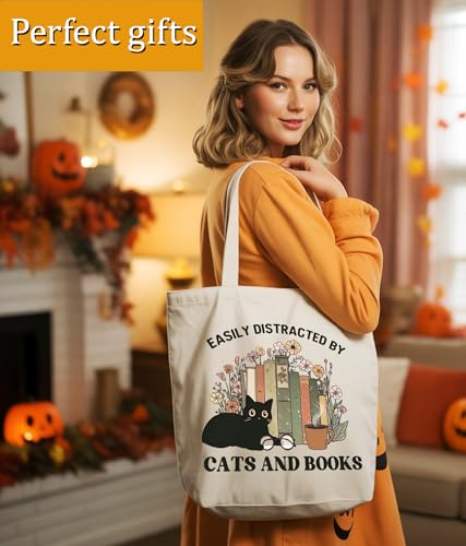 Image of Cat Gifts Tote Bag for Women Girls, Cat Lover Gifts Tote Bag for Daughter Besties, Medium Size with Inner Pocket