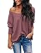 Women's Waffle Knit Long Sleeve Pullover Shirts Loose Off The Shoulder Tunic Tops Rust Red M