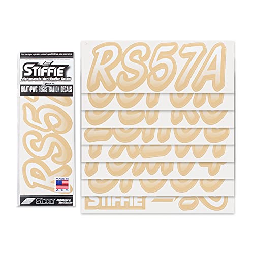 Image of STIFFIE Whipline White /Tan 3 inch Boat & PWC Registration Decals • Numbers Letters Stickers