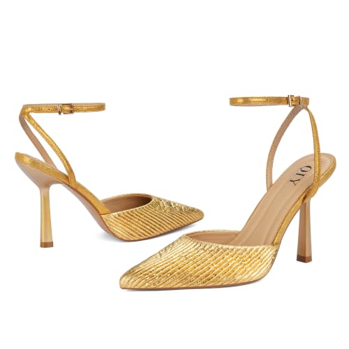 Image of QIY Closed Toe Heels for Women Pumps High Heel Strappy Sandals | Pointed Toe Slingback Women Heels with Ankle Strap, Stilettos Wedding & Bridal Formal Dress Shoes for Evening Party, Prom