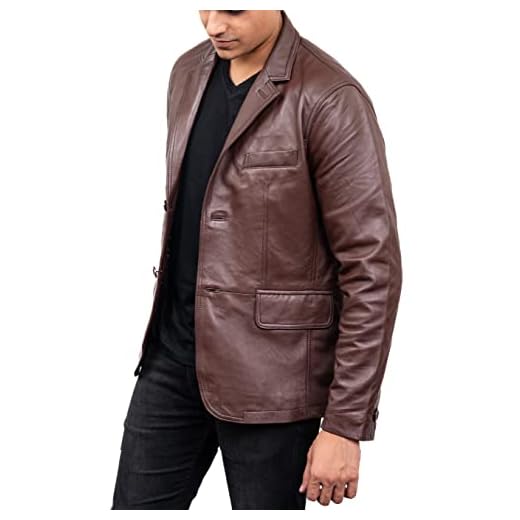 Jild Jaqueta masculina casual de couro de cordeiro – Blazer de couro clássico estilo Bond com gola entalhada para homens, Marrom 2b, 3X-Large
