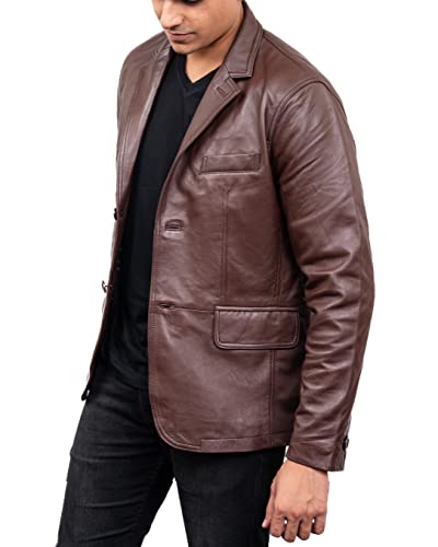 Image of Jild Lambskin Leather Jacket Men Casual Coat - Notched Collar Classic Bond's Style Ultimate Leather Blazer for Men