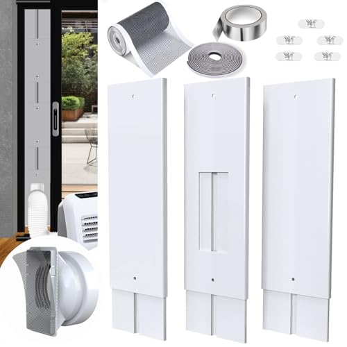 Aozzy 95"Sliding Glass Door AC Vent Kit with Universal 5.1/5.9"ac Hose Adapter, 1M DIY Filter & weather stripping, Portable Air Conditioner installation Plates kit for Sliding Door/Window/Balcony
