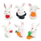 XiXiRan Figuritas de Conejos En Miniatura, Mini Figura de Conejito, Miniaturas Conejito de Pascua, Figuritas de Conejos Resina, Lindo Miniatura Conejo, Figura Decorativa Conejo de Pascua (6 Piezas)