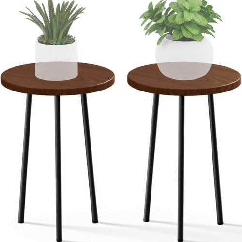 SAKSUN Plant Stand Indoor Outdoor: 2 Pack Indoor Plant Stand 20'' Convertible Multi-purpose Holder - Mid Century Modern Decor - Tall Plant Table for Living Room/Balcony/Garden/Patio, Walnut