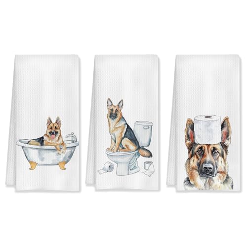 HUGANE Funny German Shepherd Bathroom Hand Towels Set of 3, German Shepherd Decor Hand Towels for Bathroom, German Shepherd Gifts for Women Men, Gifts for German Shepherd Lovers Owners, 16x24 Inch